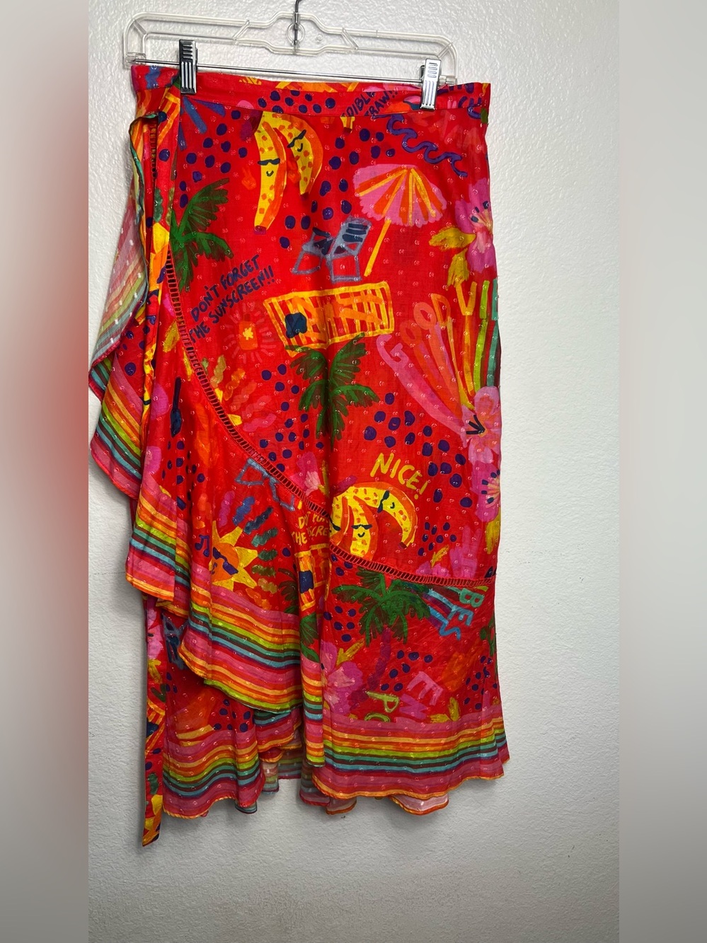 Anthropologie Farm Rio Wrap Maxi Ruffle Skirt Red Summer Beach Vibes Print M NWT - Picture 5 of 12